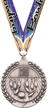 2.75 in Bowling Wreath Framed Medal- Silver [M311-BW-S]