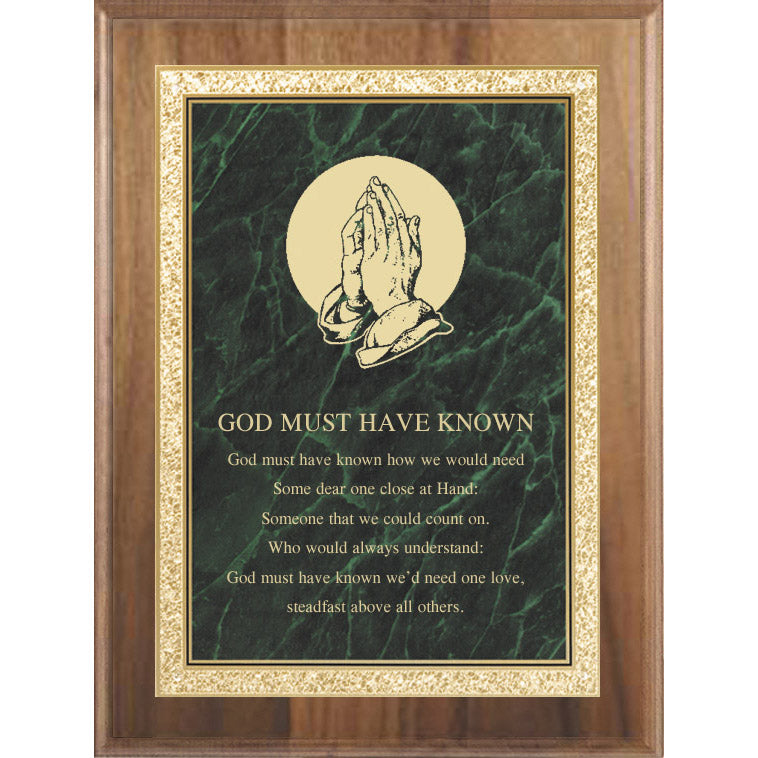 American Walnut Plaques with Solid Brass Green Marbleized Plate