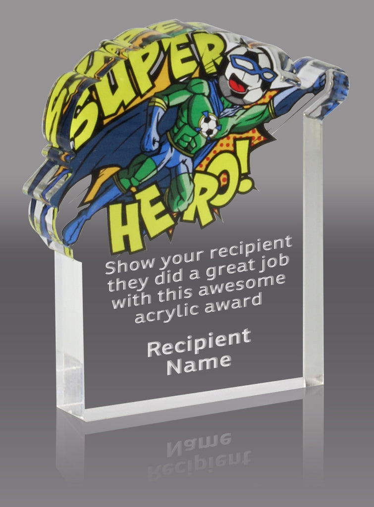 Soccer Superhero Acrylic Award- Male 3x4 inch [ASH-SC-M-34-Q]