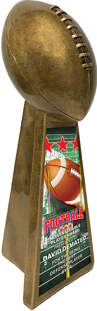 Antique Gold Football Resin Award with Full Color Engraving Plate - 10.25 inch [RFTBM-101]