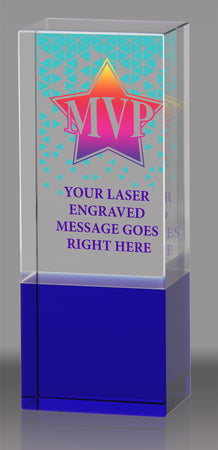 Custom Crystal Block Award with Cobalt Blue Bottom - 6 inch [CF39-6-FC-X]