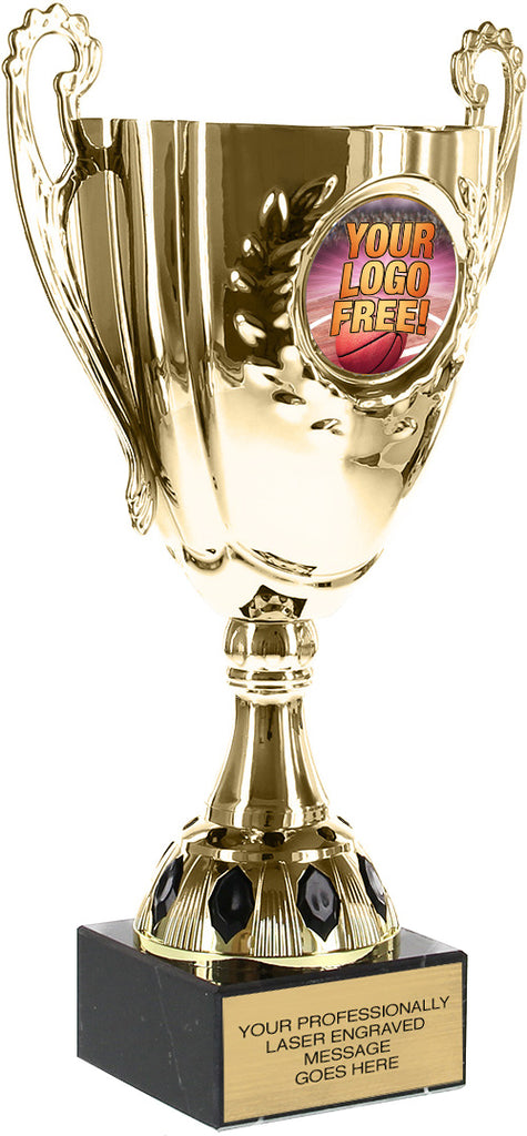 Gold Metal Cup with Custom Insert on a Genuine Marble Base [CXMM-65C-11]