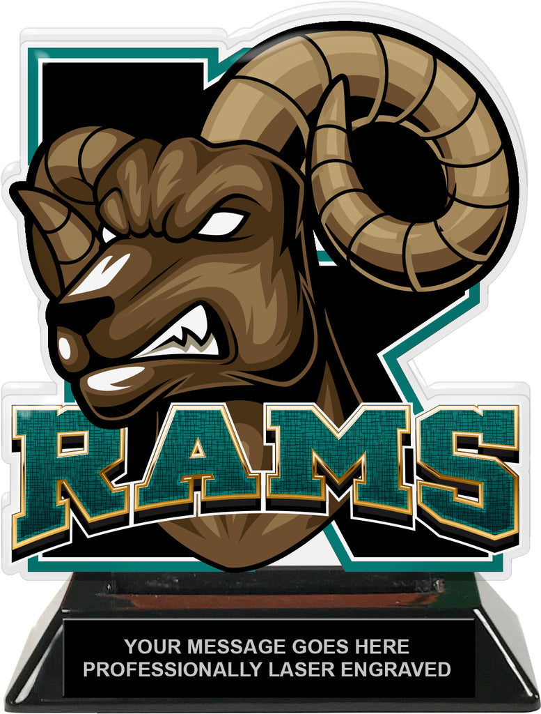 Rams Mascot Colorix-T Acrylic Trophy - 6.25 inch Teal [TACR6-MSCT-RAM-TEAL-Q]