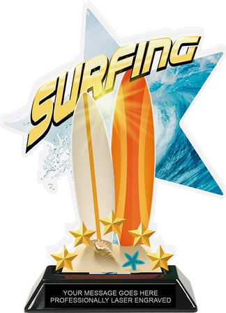 Surfing Shattered Star Colorix Acrylic Trophy- 8.5 inch [TACR85-STR-SRF-Q]