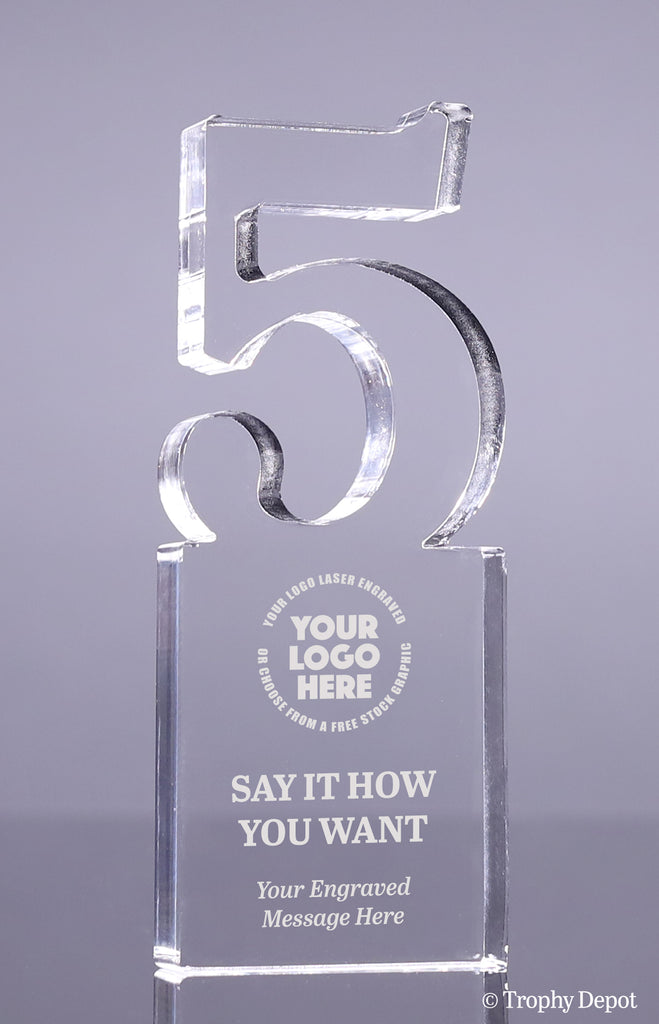 Number 5 Acrylic Award - 6 inch [ATNM-5-6-Q]