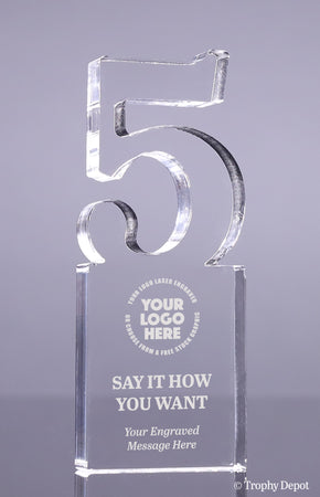 Number 5 Acrylic Award - 6 inch [ATNM-5-6-Q]
