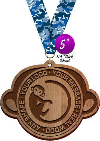 Custom Engraved Wood Medal- 5 inch [MXWE5]