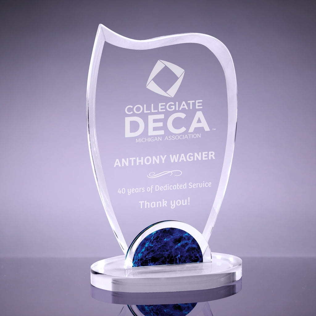 Wave Crystal Awards with Blue Marble Accents
