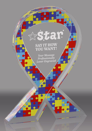 Autism Puzzle Awareness Ribbon Acrylic Award - 7 inch [ATRIB-AS-7-Q]