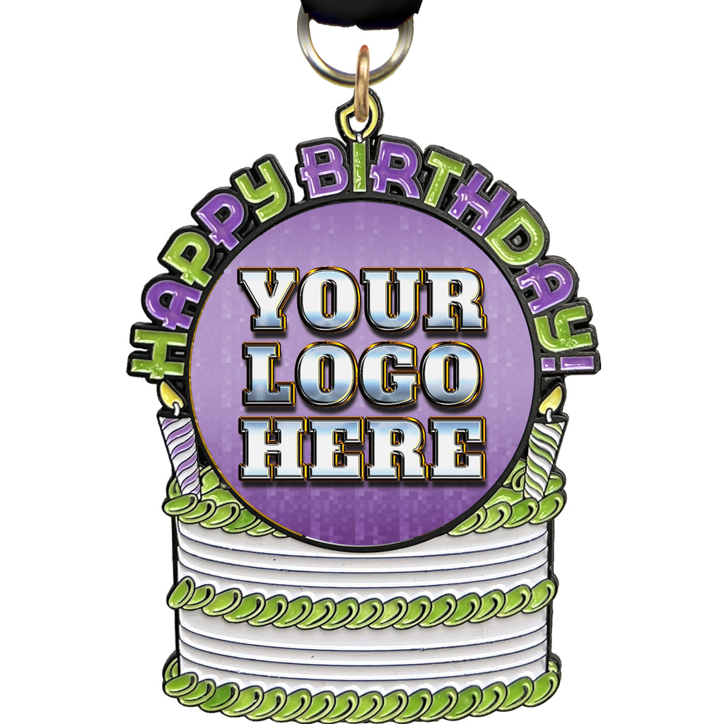 Happy Birthday Glow in the Dark Custom Insert Medal - Green & Purple [MXBDAY-i-GRNPRP]