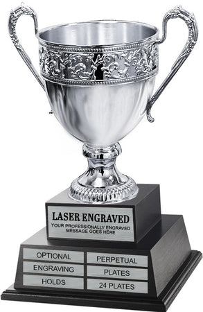 Silver-Plated Italian Metal Perpetual Trophy Cup on Twin Tier Sold Wood Base 21" [TMPP2L-6832]