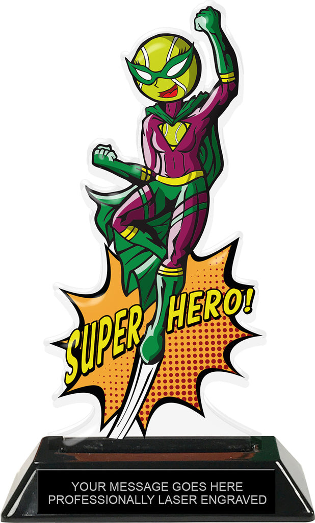 Tennis Female Super Hero Acrylic Trophy- 8 inch [TACR8-SH-TNF-Q]