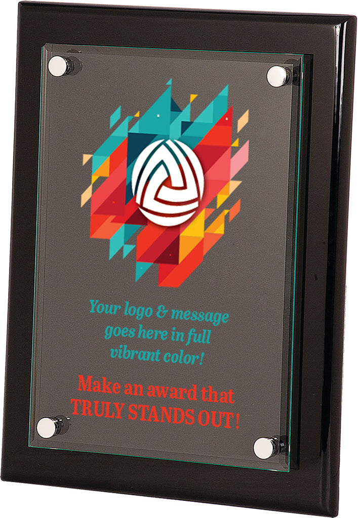 Full Color Piano Finish Floating Acrylic Plaques- Black Finish
