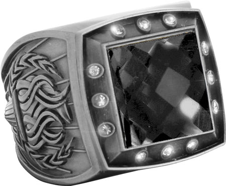 Championship Ring with Black Center Stone- Silver [RGSJ-S-12ST-BLK]