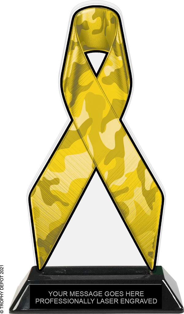 Camouflage Yellow Ribbon Colorix-T Acrylic Trophy - 8 inch [TACR8-RBN-CMO-YLW-Q]