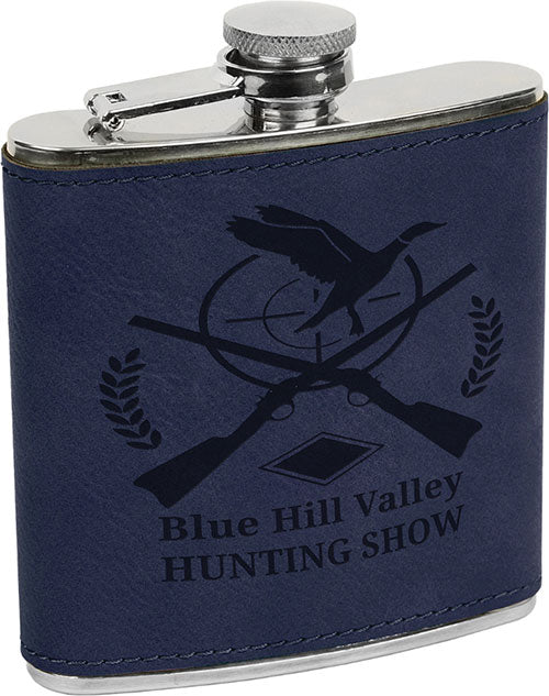 Laserable Leatherette 6 oz Flask- Blue [FLSKJ-620]