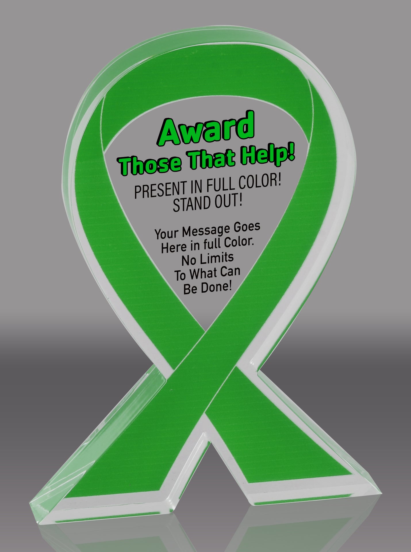 Custom Green Awareness Ribbon Acrylic Award - 5 inch [ATRIB-GRN-5-FC-Q ...