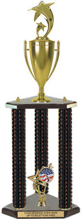 Wood Column 3-Post Trophy w/ Insert [TWD3P26]