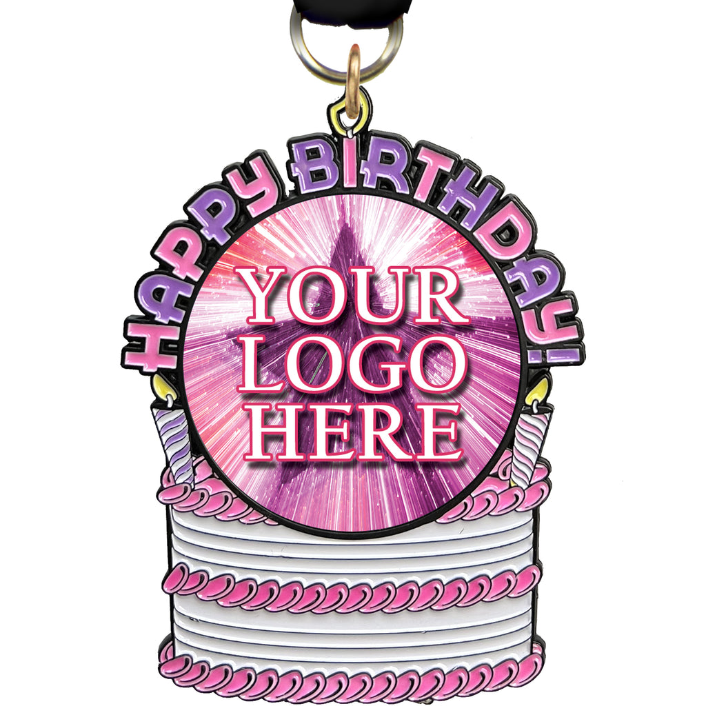 Happy Birthday Glow in the Dark Custom Insert Medal - Pink & Purple [MXBDAY-i-PNKPRP]