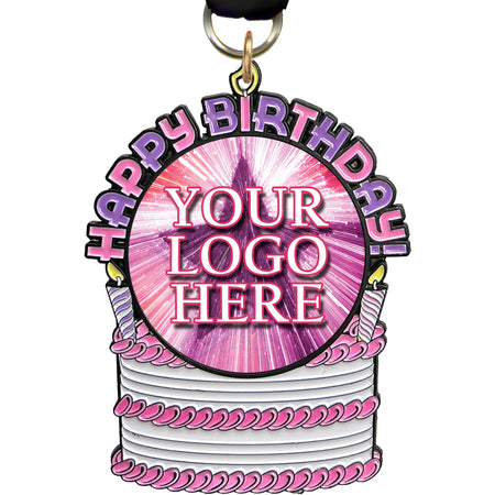 Happy Birthday Glow in the Dark Custom Insert Medal - Pink & Purple [MXBDAY-i-PNKPRP]