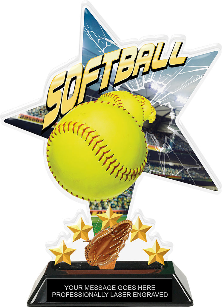 Softball Shattered Star Colorix Acrylic Trophy- 8.5 inch [TACR85-STR-SB-Q]