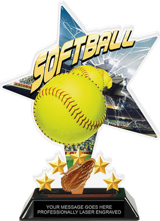 Softball Shattered Star Colorix Acrylic Trophy- 8.5 inch [TACR85-STR-SB-Q]