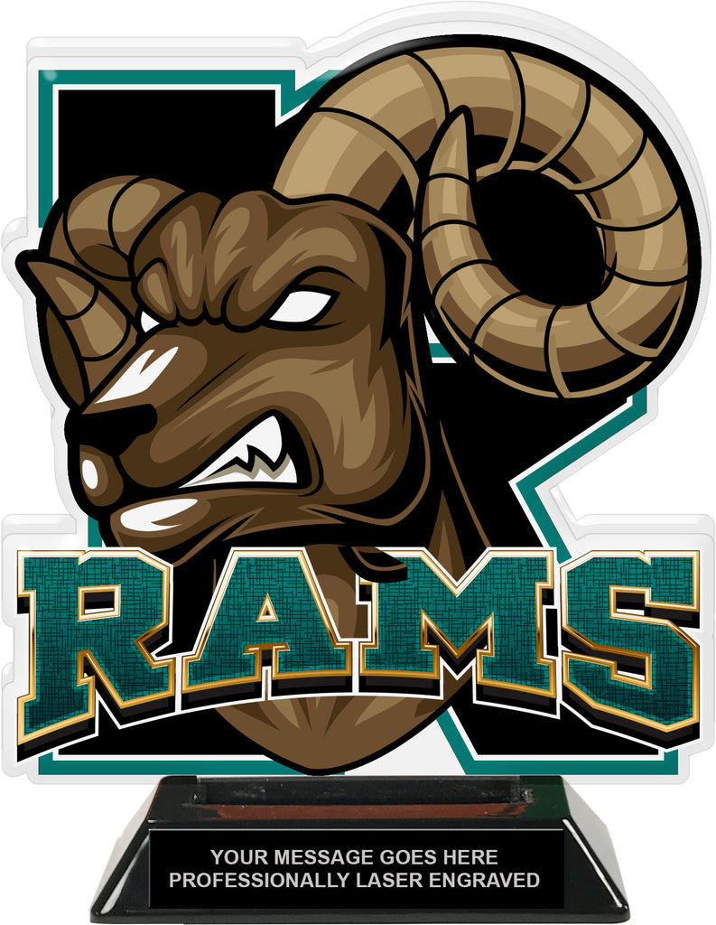 Rams Mascot Colorix-T Acrylic Trophy - 8.25 inch Teal [TACR8-MSCT-RAM-TEAL-Q]