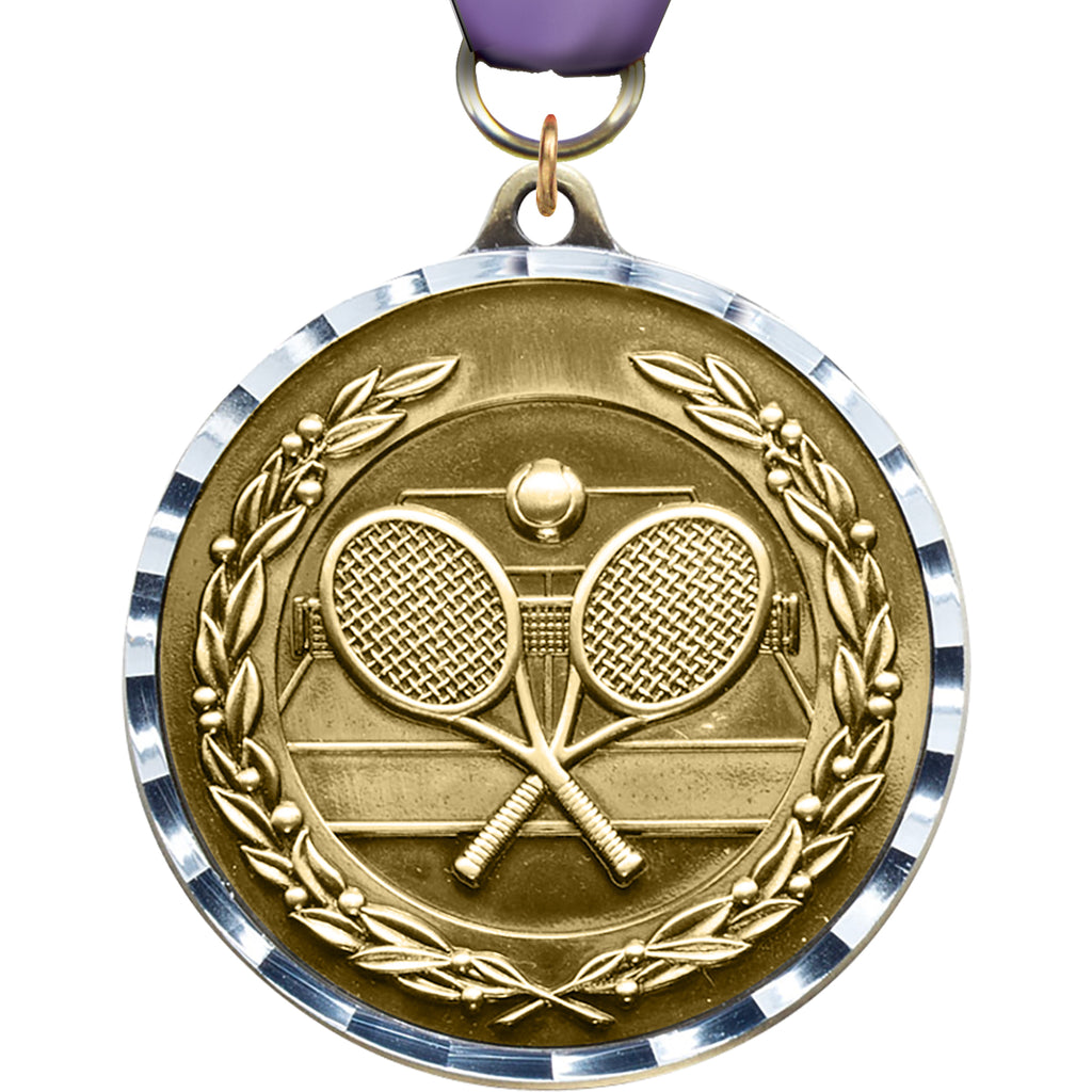 Tennis Diecast Medal with Diamond Cut Border