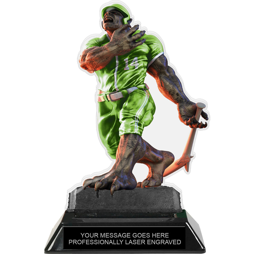 Beast Baseball Choose Your Number Acrylic Trophy - 7 inch Green [TACR7-BST-BS-GRN-Q]