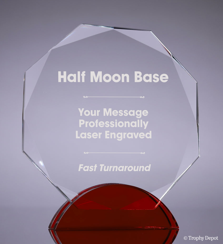 Crystal Octagon Award on Red Double Arc Base - 6.5 inch [CM5OCT-6]