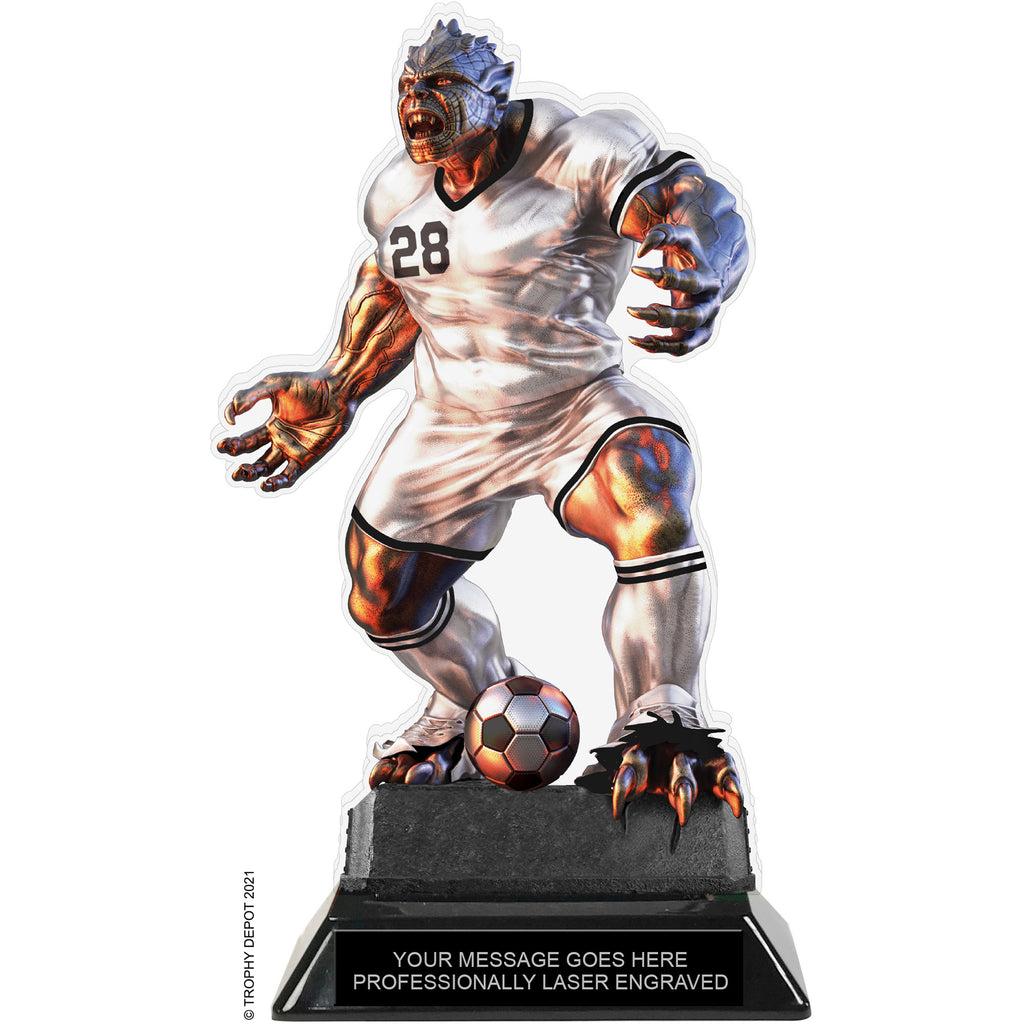 Beast Soccer Choose Your Number Acrylic Trophy - 8.5 inch White [TACR85-BST-SC-WHT-Q]