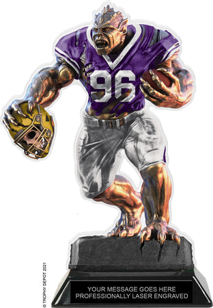 Beast Football Choose Your Number Acrylic Trophy - 8.5 inch Purple [TACR85-BST-FB-PRP-Q]