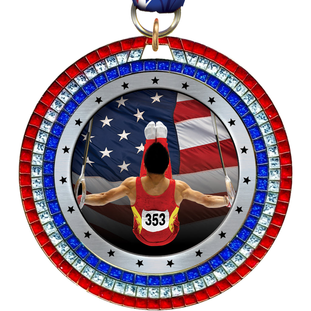 2.75" Red White & Blue Triple Sparkle 3D Dome Insert Medals [MS3GLT-RWB]