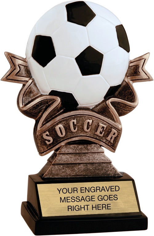 Soccer Ribbon Resin Trophy- 5.5 inch [RJRIB5-SC-5]