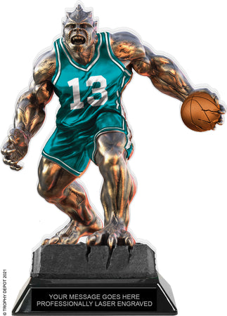 Beast Basketball Choose Your Number Acrylic Trophy - 8.5 inch Teal [TACR85-BST-BK-TEAL-Q]