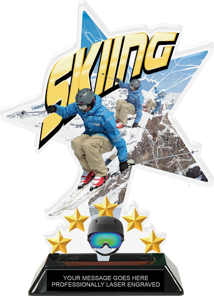 Skiing Shattered Star Colorix Acrylic Trophy- 8.5 inch [TACR85-STR-SKI-Q]