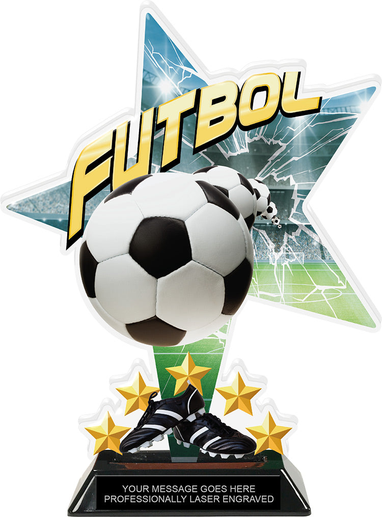 Futbol Shattered Star Colorix Acrylic Trophy- 10 inch [TACR10-STR-FUTBL-Q]