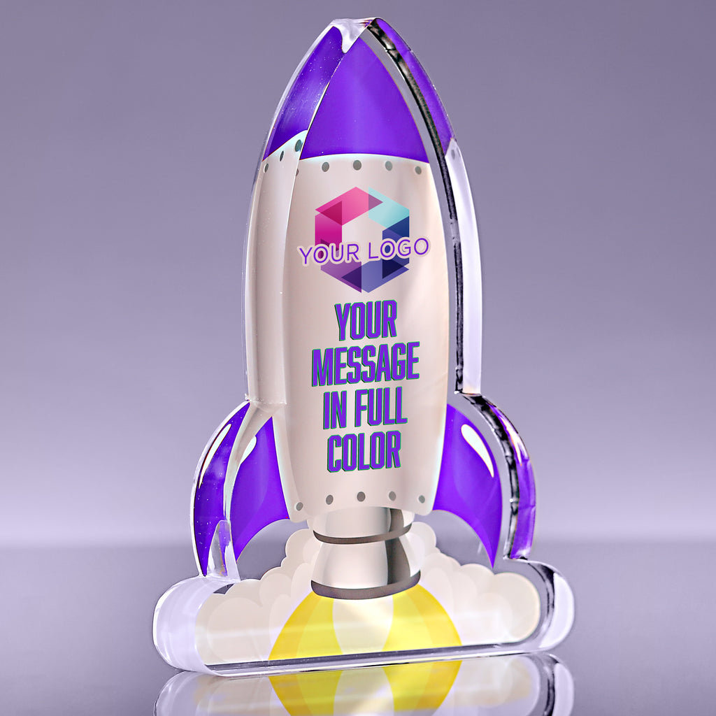 1 inch Thick Acrylic Blast Off Rocket Awards - Purple