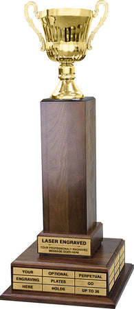 Gold Cup Perpetual Trophy on Genuine Walnut Tower Base 32" [TPP3L-CAMC1A-G]