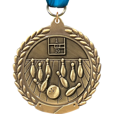 Bowling 1.75 inch Wreath Framed Diecast Medal [M201-BW]