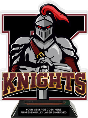 Knights Mascot Colorix-T Acrylic Trophy - 8.25 inch Maroon [TACR8-MSCT-KNGT-MRN-Q]