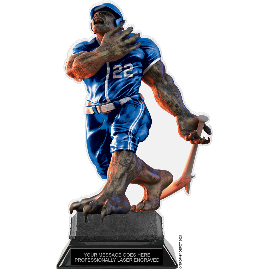 Beast Baseball Choose Your Number Acrylic Trophy - 10 inch Blue [TACR10-BST-BS-BLU-Q]
