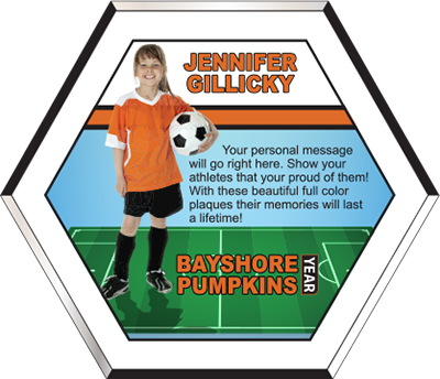 Full Color Hexagon Soccer Plaque with Your Photo [PHXSCFCP10-FL]