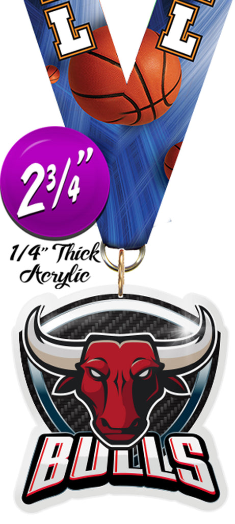 Bulls Mascot Shield Colorix Acrylic Medal [MACR275-MSCT-BULL-Q]