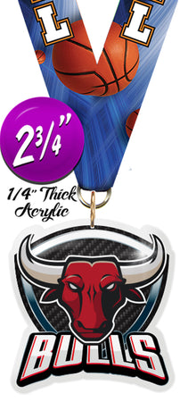 Bulls Mascot Shield Colorix Acrylic Medal [MACR275-MSCT-BULL-Q]
