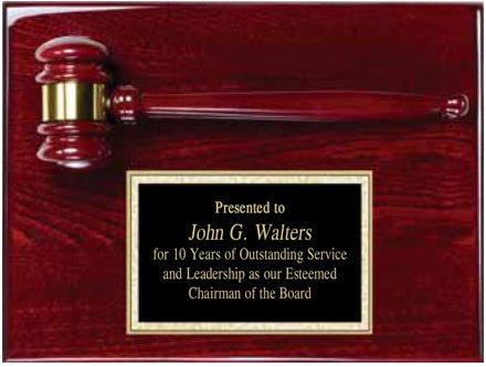 Rosewood Piano Finish Plaque with Gavel [PMAGP30]