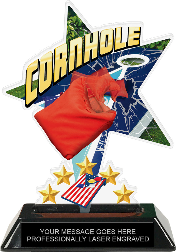 Cornhole Shattered Star Colorix Acrylic Trophy- 7 inch [TACR7-STR-CRNHL-Q]