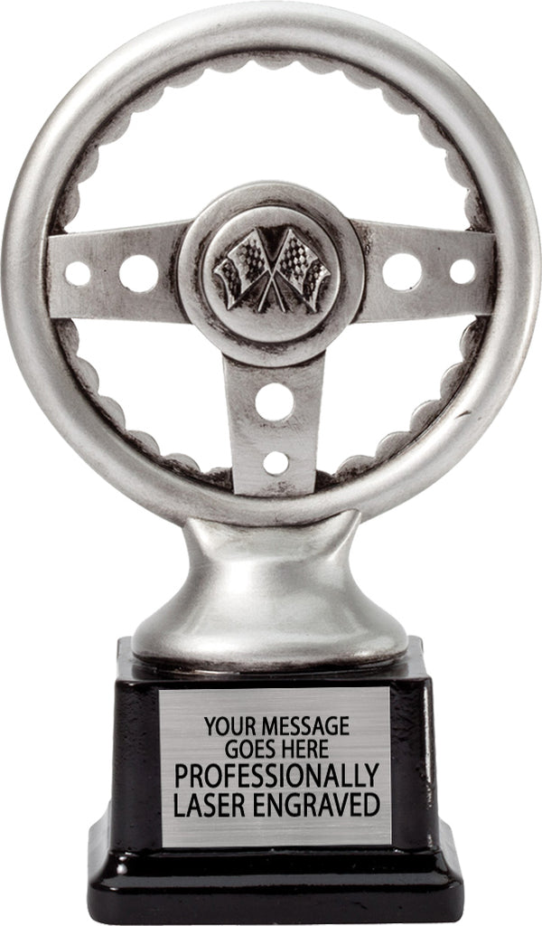Silver Steering Wheel Resin Trophy - 7 inch [RM-076-7]