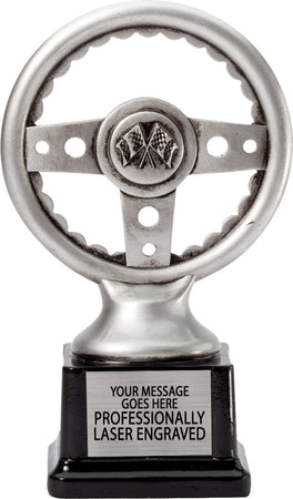 Silver Steering Wheel Resin Trophy - 7 inch [RM-076-7]