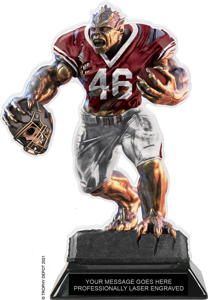 Beast Football Choose Your Number Acrylic Trophy - 8.5 inch Maroon [TACR85-BST-FB-MRN-Q]